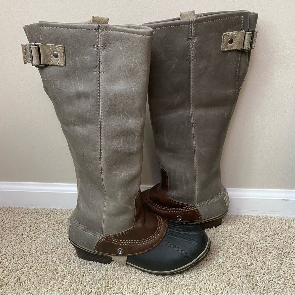 SOREL Slimpack Riding Boot Winter Rain Snow Duck Boot Size 7 Gray Leather Used